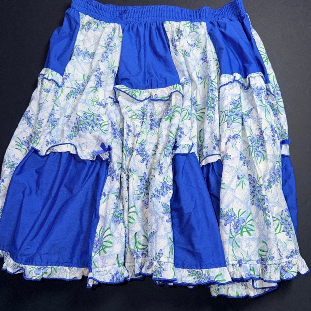 Vintage Fancy Fashions Square Dance Floral Tiered Ruffle Midi Skirt L Western